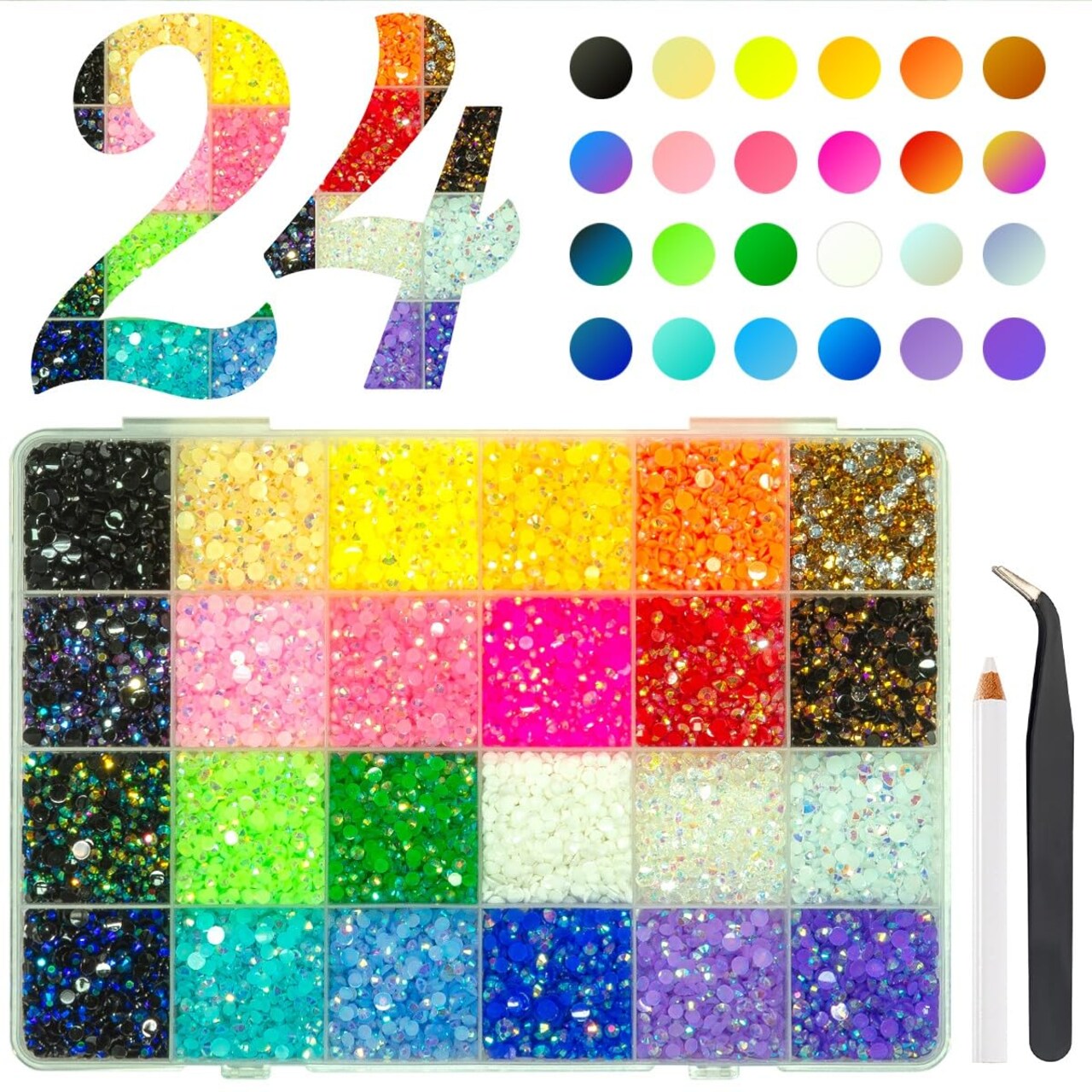 20000PCS Flatback Jelly Resin Rhinestones Kit - 3-4MM (24 Color)